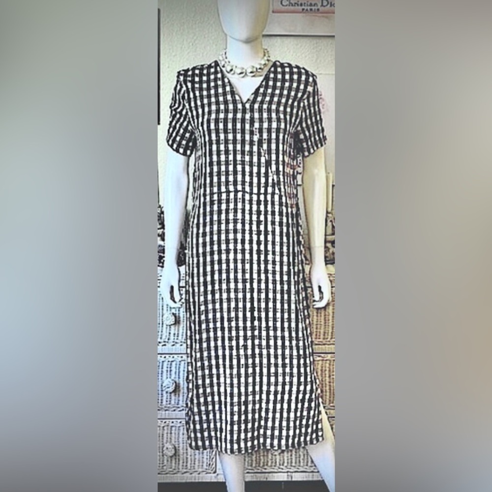 Rita Row Daylan Midi Dress Modest Cotton in Black/brown/tan Gingham size M NWT